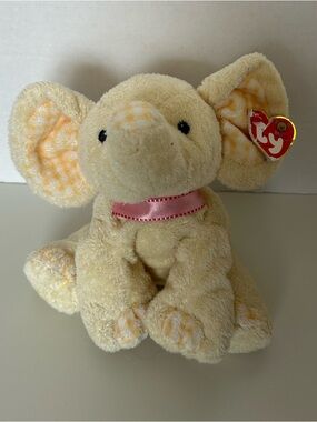 2/$30 ⭐️ Ty Pluffies P’Nut Yellow Elephant Plush Gingham Ears Pink Ribbon